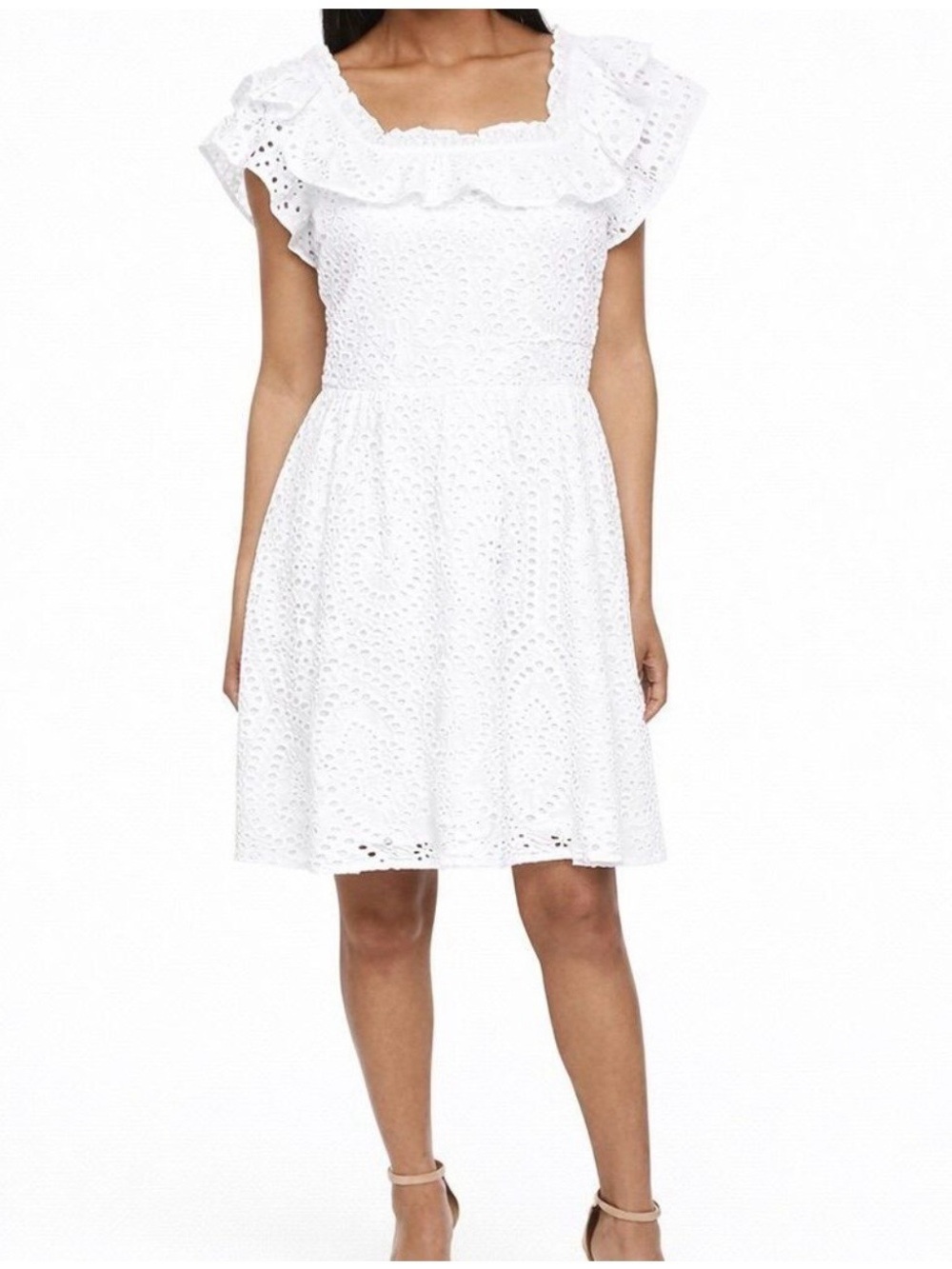 Eyelet Ruffle Sundress in White